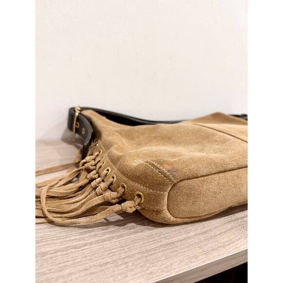 Coach Brooklyn 39 Suede Fringe Trim Shoulder Handbag Beige - Picture 9 of 13